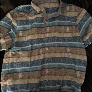 Tommy Bahama Men's Casual Shirt - Blue and Brown Stripes